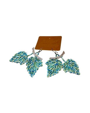 Cercei Frunze Brodate Turcoaz Degrade  Cercei Handmade