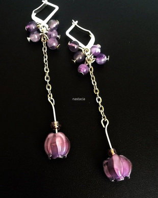 cercei ametist si orhidee lampwork