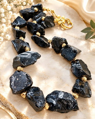 Colier obsidian negru brut