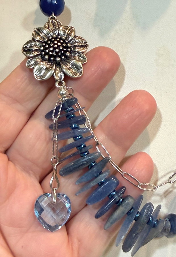 Set colier și cercei din kyanit,hematit și inox~BLUE FROZEN ROMANCE ~