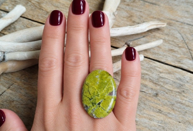 Inel opal verde, reglabil, argint rodiat