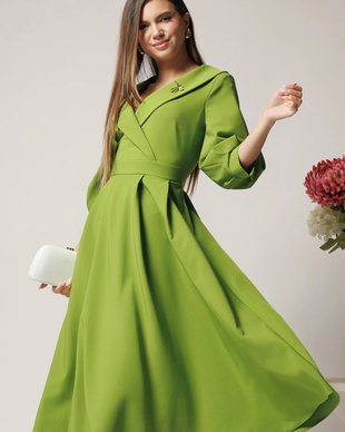Rochie LaDonna office din stofa verde lime cu bust petrecut si rever