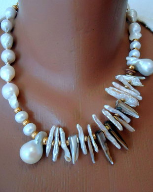 Colier perle baroque combinate cu biwa