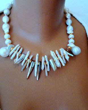 Colier perle baroque combinate cu biwa