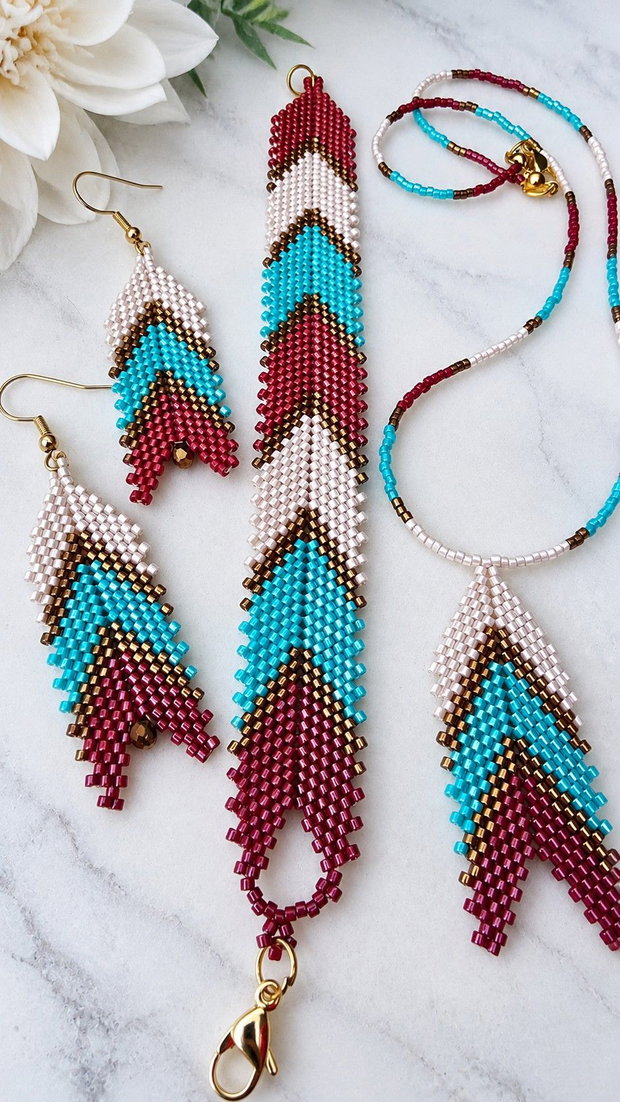 Set de bijuterii handmade Bohemian Chevron Miyuki Delica