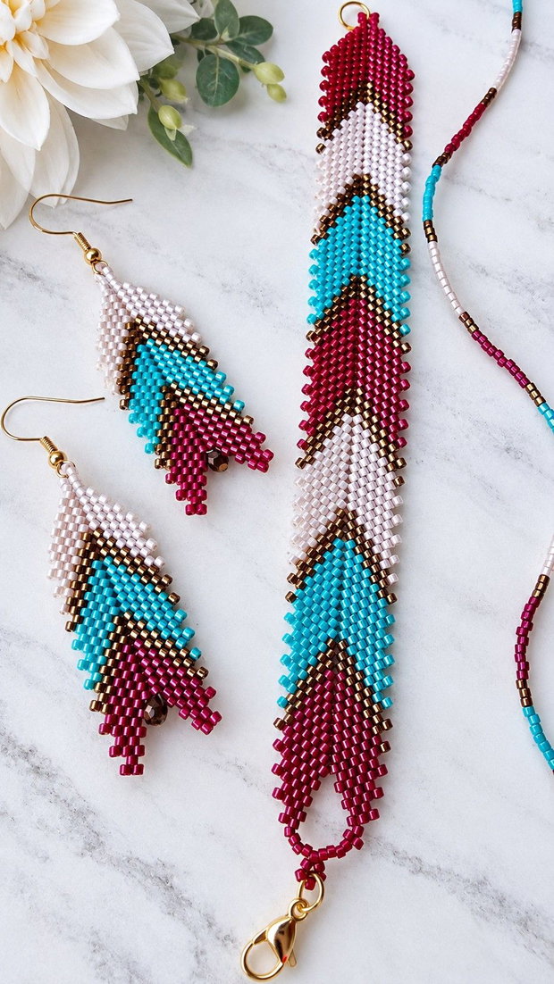 Set de bijuterii handmade Bohemian Chevron Miyuki Delica