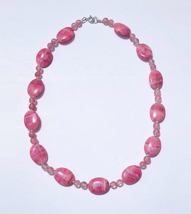 Colier argint 925 cu cuart cherry, rodocrozit argentinian si hematit