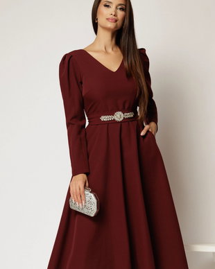 Rochie midi clos bordo cu cordon detasabil cu aplicatii