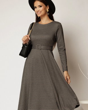 Rochie midi de zi din tricot in carouri gri