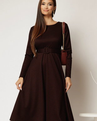 Rochie midi de zi din tricot in carouri bordo