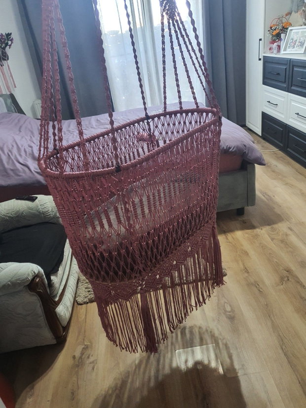 Pătuț suspendat pentru bebeluși Handmade întărit cu funie de iuta.