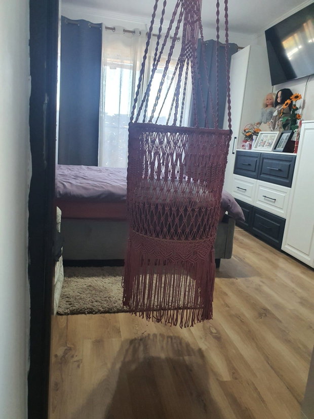 Pătuț suspendat pentru bebeluși Handmade întărit cu funie de iuta.