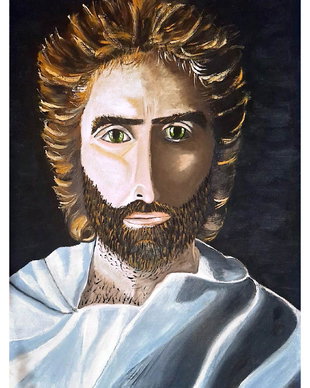 Tablou în ulei Privirea Interioară - Portret spiritual cu ochi verzi, A3