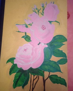 Tablou în ulei Trandafiri în Lumină - Pictură botanică cu flori roz, 40X27