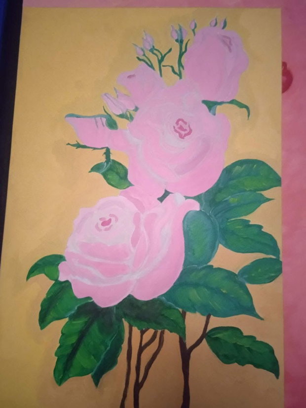 Tablou în ulei Trandafiri în Lumină - Pictură botanică cu flori roz, 40X27