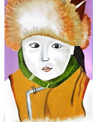 Tablou Portret  Copil Mongol în Straie Tradiționale (42x30 cm)