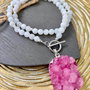 Colier piatra lunii & pandantiv agata druzy roz
