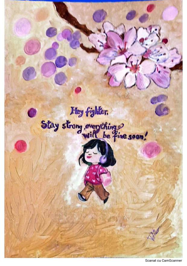 ablou Motivațional Hey Fighter, Stay Strong (42x30 cm)