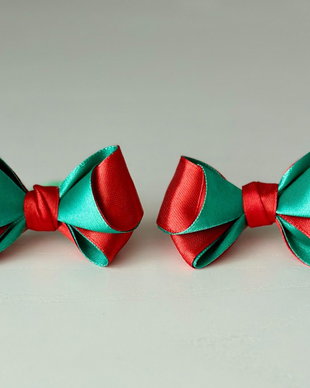 Set 2 elastice de păr handmade cu fundițe din satin, în două culori