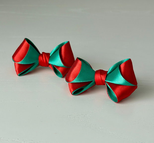 Set 2 elastice de păr handmade cu fundițe din satin, în două culori