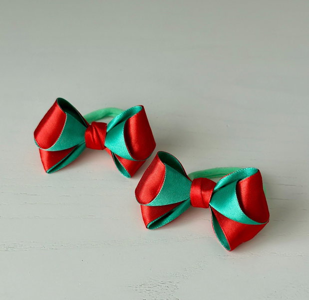 Set 2 elastice de păr handmade cu fundițe din satin, în două culori