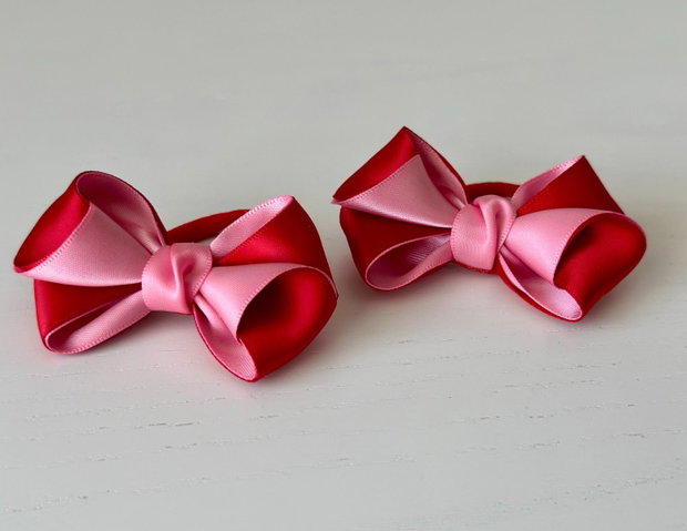 Set 2 elastice de păr handmade cu fundițe din satin, în două culori