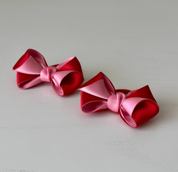 Set 2 elastice de păr handmade cu fundițe din satin, în două culori