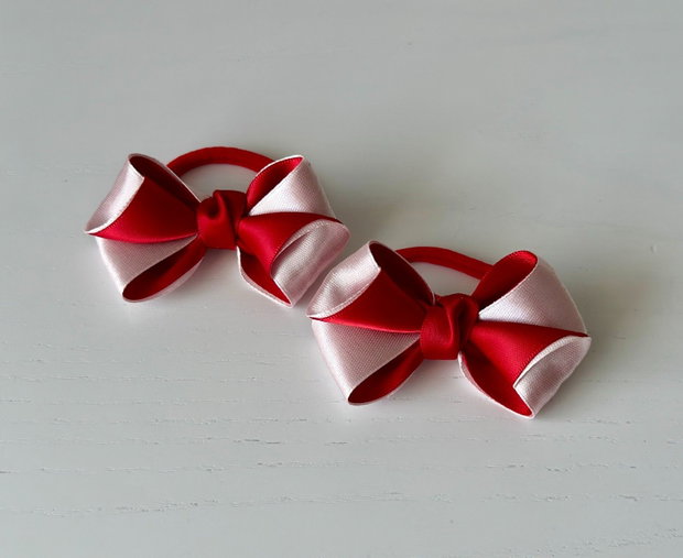 Set 2 elastice de păr handmade cu fundițe din satin, în două culori