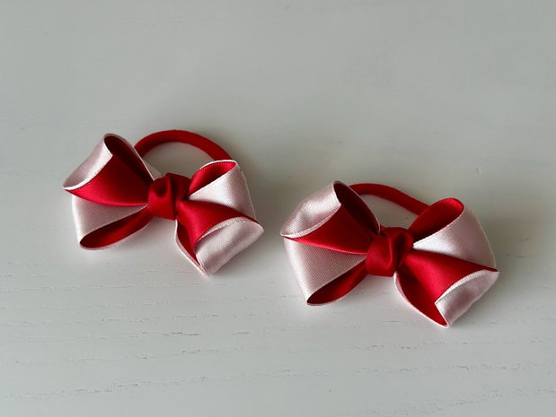 Set 2 elastice de păr handmade cu fundițe din satin, în două culori