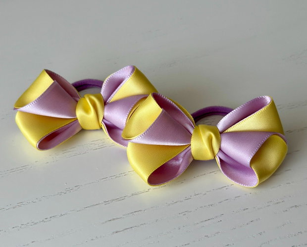 Set 2 elastice de păr handmade cu fundițe din satin, în două culori