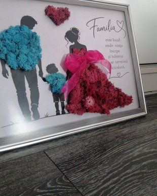 Tablou decorativ A3 cu licheni naturali - Model Familie