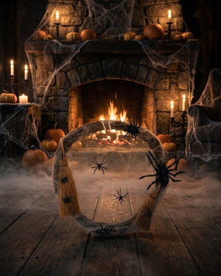 Coroniță Halloween Handmade Pânză de Păianjen  și Mături Decorative "Măturile Vrăjite"