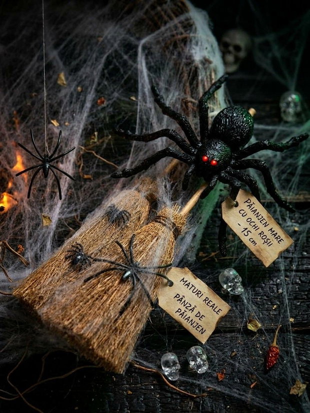 Coroniță Halloween Handmade Pânză de Păianjen  și Mături Decorative "Măturile Vrăjite"