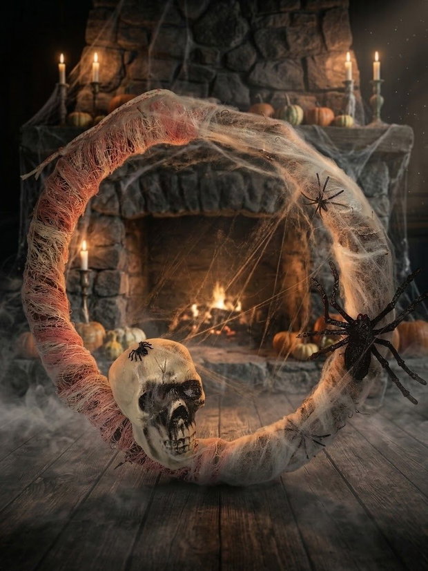 Coroniță Decorativă Halloween Gotică Cu Craniu "Poarta către Tărâmul Umbrelor"