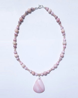 Colier argint 925 cu opal roz, jasp pink zebra si hematit