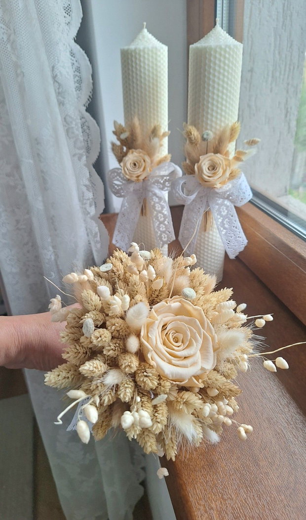 Set nunta / Lumânări nunta + buchet mireasa