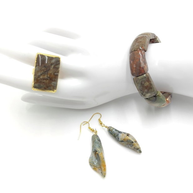 Set handmade din jasp natural in nuante pamantii, 4712