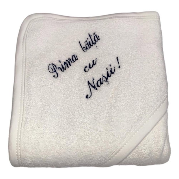 Set prima baita dupa botez pentru baiat, bleumarin, cu prosop brodat si accesorii, Denikos NK85