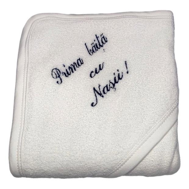 Set prima baita dupa botez pentru baiat, bleumarin, cu prosop brodat si accesorii, Denikos NK85