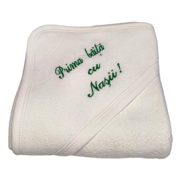 Set prima baita dupa botez pentru baiat sau fetita, verde, cu prosop brodat si accesorii, Denikos NK91