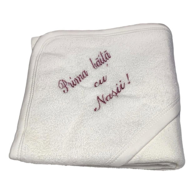 Set prima baita dupa botez pentru fetita, mov / lila, cu prosop brodat si accesorii, Denikos NK87