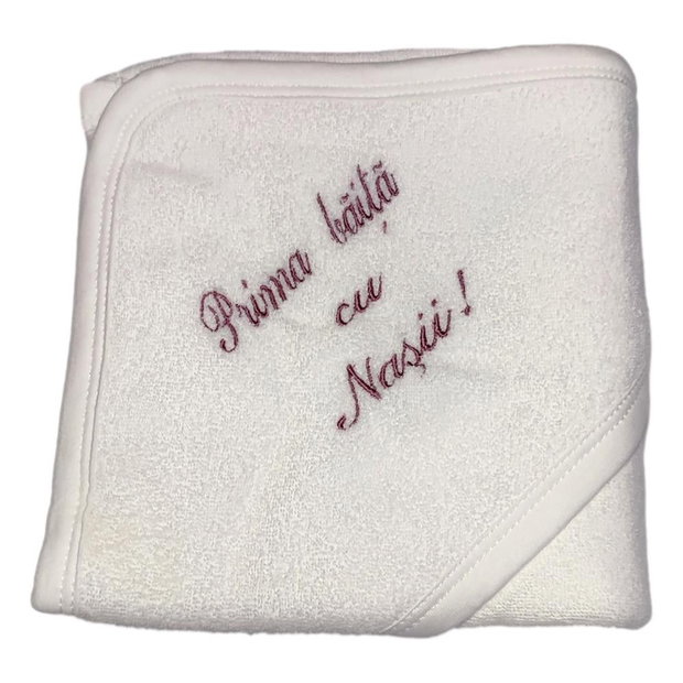 Set prima baita dupa botez pentru fetita, mov / lila, cu prosop brodat si accesorii, Denikos NK87