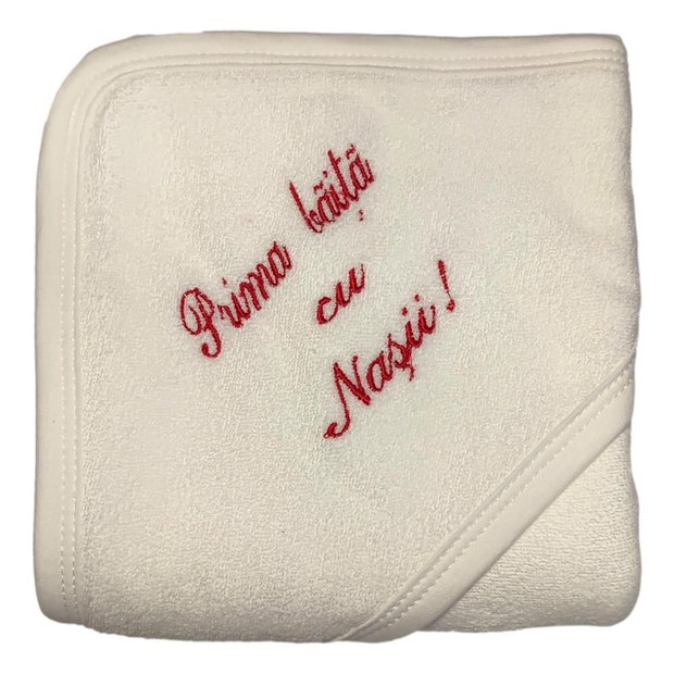 Set prima baita dupa botez pentru fetita, rosu, cu prosop brodat si accesorii, Denikos NK88