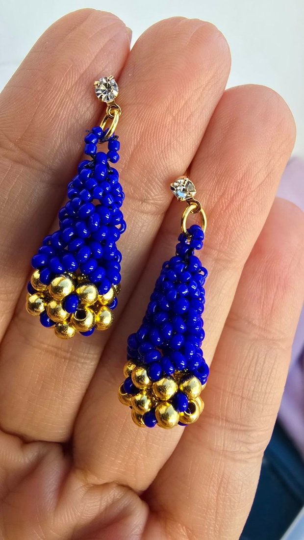 Cercei teardrop albastru auriu