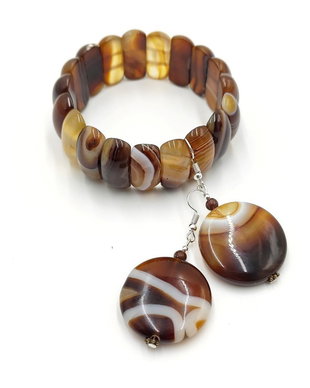 Set bratara si cercei cu agat natural in nuante caramel si ciocolatiu, 4713