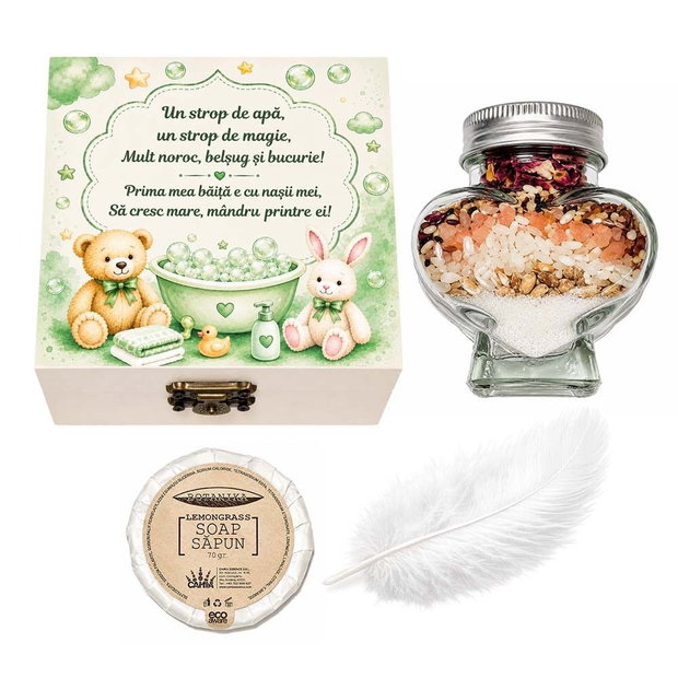Set ingrediente pentru prima baita, set mirodenii pentru baita dupa botez cu nasii, culoare verde pentru baiat