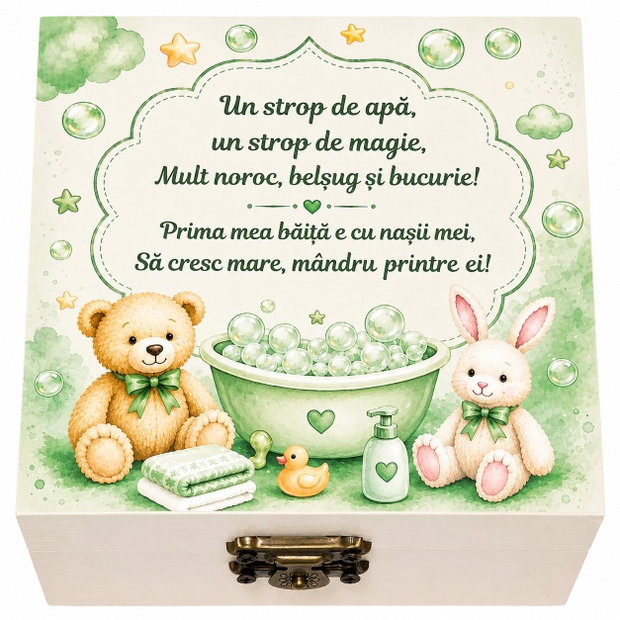 Set ingrediente pentru prima baita, set mirodenii pentru baita dupa botez cu nasii, culoare verde pentru baiat