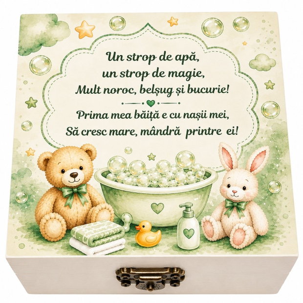 Set ingrediente pentru prima baita, set mirodenii pentru baita dupa botez cu nasii, culoare verde pentru fetita