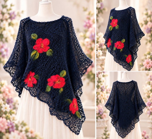 Poncho cu flori impaslite