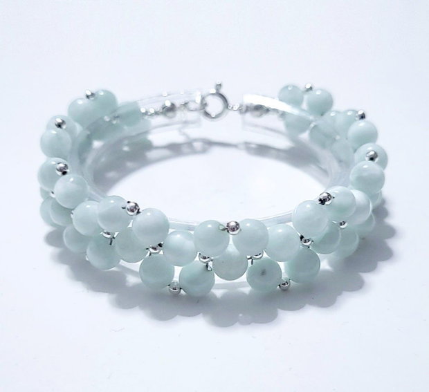 Bratara argint 925 cu larimar verde si hematit